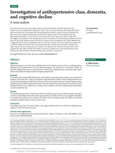Preview of Investigation of antihypertensive class, dementia, and cognitive decline: A meta-analysis